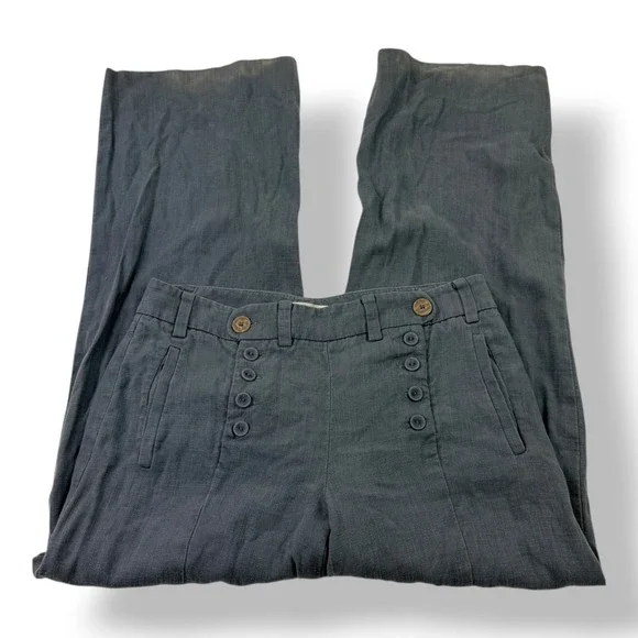 Elevenses Anthropologie Slate Blue Tencel Linen Sailor Wide Leg Pants Size 6 - Picture 1 of 7